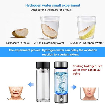 Hydrogen Water Bottle Generator Portable Glass Health Cup Hydrogen Rich Water Ion Machine with SPE PEM Tech Water Ionizer, Hydrogen Water Machine Improve Water for Home, Office, Travel, Daily Drinking
