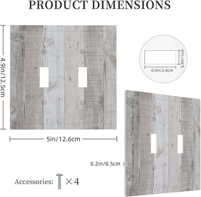 Rustic Grey Wood Shiplap Double Toggle Light Switch Cover Decorative Vintage Country 2 Gang Wall Plate Electrical Faceplate Switchplate for Farmhouse Bathroom Bedroom Livingroom Kitchen Decor