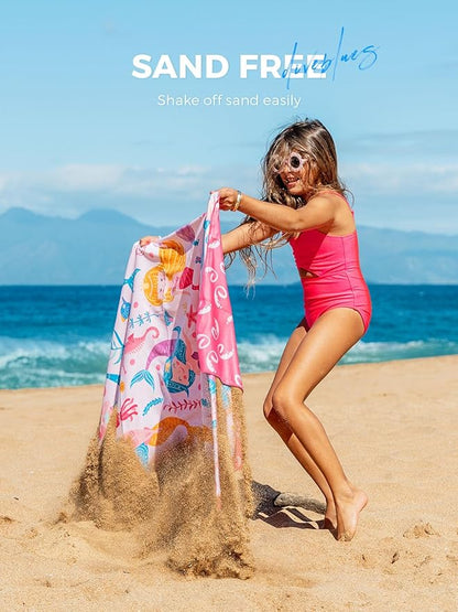 Kids Beach Towel 60''x30'', Quick Dry, Sand Free, Compact, Lightweight, Absorbent, Girls & Boys Large Microfiber Towels for Pool, Swim, Cruise Essentials, Mermaid