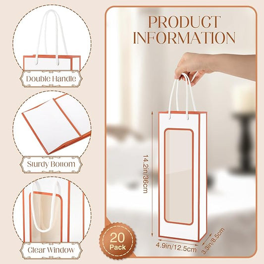 Cyblinia Wine Gift Bags, 20 Pcs Paper Wine Bags Wine Bottle Gift Bags with Window Appreciation Gift Bags For Wine Bottles Gifts,Wedding, Party