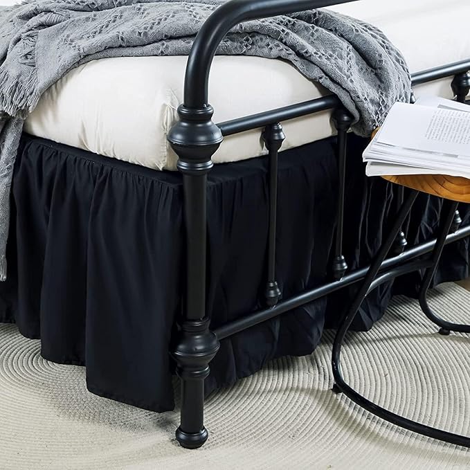 Bed Skirt Full Size Ruffled Bed Skirt with Split Corners, 16 Inch Drop Dust Ruffle Bed Skirt with Platform, Black, Full - 16" Drop