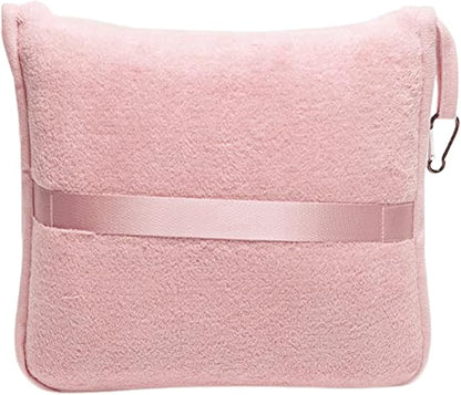 BlueHills Premium Soft Long Travel Blanket Pillow for Tall Airplane Flight Blanket 70 X48 inch Throw in Soft Bag case with Hand Luggage Belt & Backpack Clip Compact Pack Large Blanket Pink T055