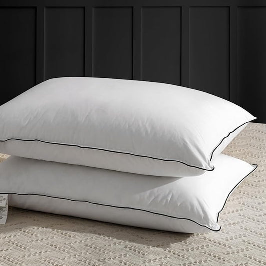 APSMILE Medium Firm Feather Down Pillows Standard Size Set of 2, Luxury Goose Feather Pillow for Sleeping, 600TC/DM Organic Cotton Cover Hotel Bed Pillow Wrapped in Polyester (White, 20"x26")