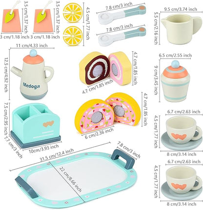 Wooden Tea Set toy Play Kitchen Accessories for Kids Pretend Play Food for Toddlers Tea Party Set for 3, 4, 5 Year Old Girls and Boys (Tea Set)