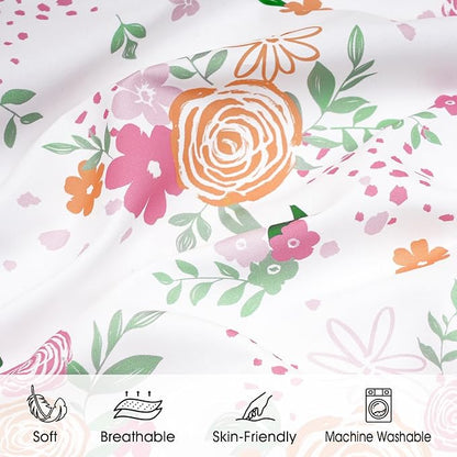 PHF Soft Crib Sheet Fitted, 2 Pack Baby Sheets for Boys Girls, 28x52x9in Fits Standard Crib and Toddler Mattresses, Silky Comfy Breathable Polyester Baby Mattress Sheets, Rose Floral