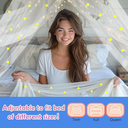 Daksha White Princess Bed Canopy for Girls with Glowing Dots, Ceiling Tent for Kids, Fits Twin, Full, and Queen Size Beds, Suitable for Indoor Room Decor and Outdoor Use