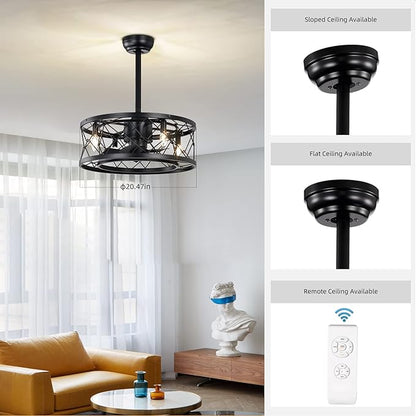 NicBex Ceiling Fan 20 Inch Indoor Modern Ceiling Fan with Lights Ceiling Fans with 5 Blades and Remote Control Small Caged Ceiling Fan for Bedroom, Living Room, Matte Black