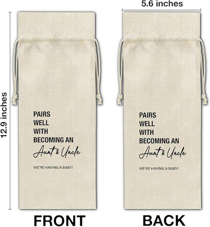 Pregnancy Announcement Wine Bag, Baby Announcements Gifts for New Aunt Uncle, Pairs Well With Becoming Aunt & Uncle Wine Gift Bag