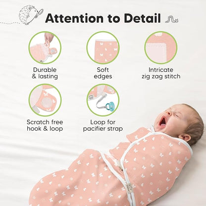 3-Pack Organic Baby Swaddle Sleep Sacks - Newborn Swaddle Sack, Ergonomic Baby Swaddles 0-3 Months, Swaddles for Newborns, Baby Sleep Sack, Baby Swaddle Blanket Wrap,Baby Essentials(Butterflies)