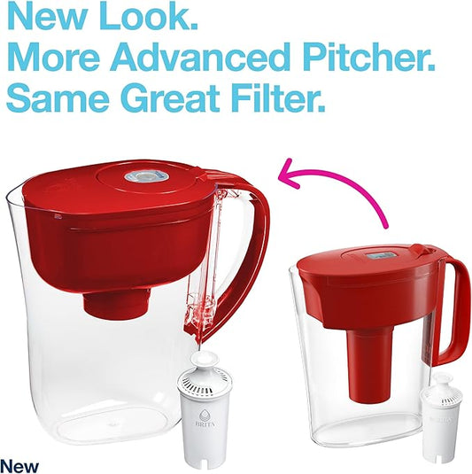 Brita Metro Water Filter Pitcher with SmartLight Filter Change Indicator, BPA-Free, Replaces 1,800 Plastic Water Bottles a Year, Lasts Two Months, Includes 1 Filter, Small - 6-Cup Capacity, Fiery Red