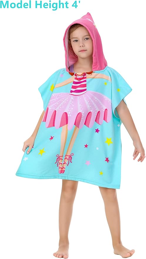 Lightweight Microfiber Hooded Beach Towel for Kids, Toddlers Bath/Pool/Swim Poncho Cover-ups Swimwear (3D Ballet with bag)