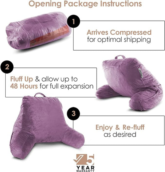 Nestl Reading Pillow Standard Bed Pillow, Back Pillow for Sitting in Bed Memory Foam Chair Pillow, Reading & Bed Rest Pillows Lavender Dream Back Pillow for Bed, Bed Chair Arm Pillow with Pockets