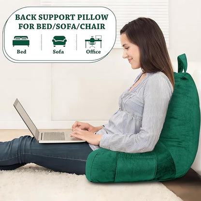 LOVTEX Reading Pillow with Removable Cover, Back Pillow for Sitting Up in Bed with Arms and Pockets, Bed Rest Pillow Adult, 20 x 15 Inches(Emerald Green)