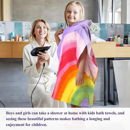 Rainbow Bath Beach Poncho Towel with Hood for Kids Boys and Girls for Shower, Pool, Swim,Beach, Super Soft 100% Cotton Towel