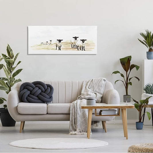 Stupell Industries Sheep Farm Flock Children's Nursery Watercolor Painting Canvas Wall Art, 48 x 20, Tan