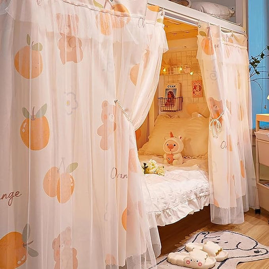 Hoce Bunk Bed Curtain Gauze Bunk Bed Curtains Drapes with Lace Privacy Dorm Bed Canopy for Bottom Twin, 2 Panels