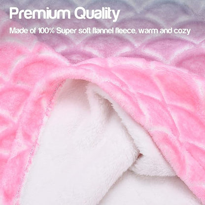 Catalonia Kids Mermaid Tail Blanket, Super Soft Plush Flannel Sleeping Snuggle Blanket for Girls, Rainbow Ombre, Fish Scale Pattern, Mermaid Gifts for Girls Birthday