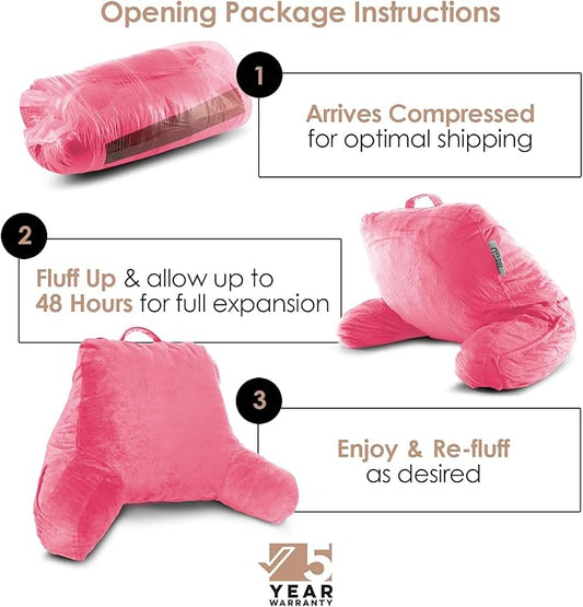 Nestl Reading Pillow for Kids, Small Bed Pillow, Back Pillow for Sitting in Bed, Memory Foam Chair Pillow, Reading & Bed Rest Pillows, Light Pink Back Pillow for Bed, Arm Pillow with Pockets