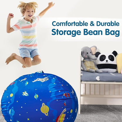 Lukeight Stuffed Animal Storage Bean Bag Chair Cover for Kids, Zipper Beanbag Chair Cover for Organizing Toddler and Kids' Rooms Plush Toys (Outer Space Velvet, Large)
