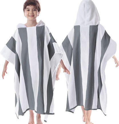 VOOVA & MOVAS Teens Hooded Towel - Teens Hooded Pool Towel Robe (8-16Years), Large Absorbent Cotton - Versatile for Beach, Pool, Swim, and Bath,Dark Gray Stripe