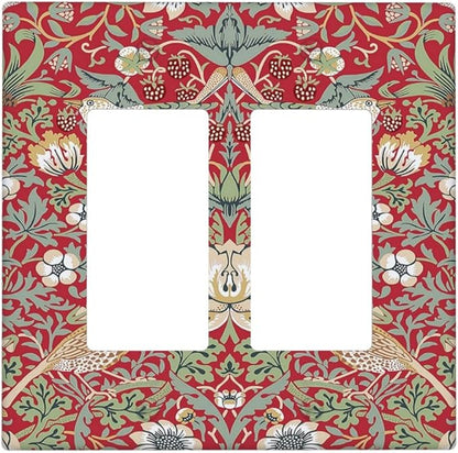 William Morris Strawberry Thief Botanical Red Green 2 Gang Rocker Decora Light Switch Covers Dual Outlet Covers Wall Plate Decorative Switchplate Electrical Faceplate GFCI for Country Bedroom