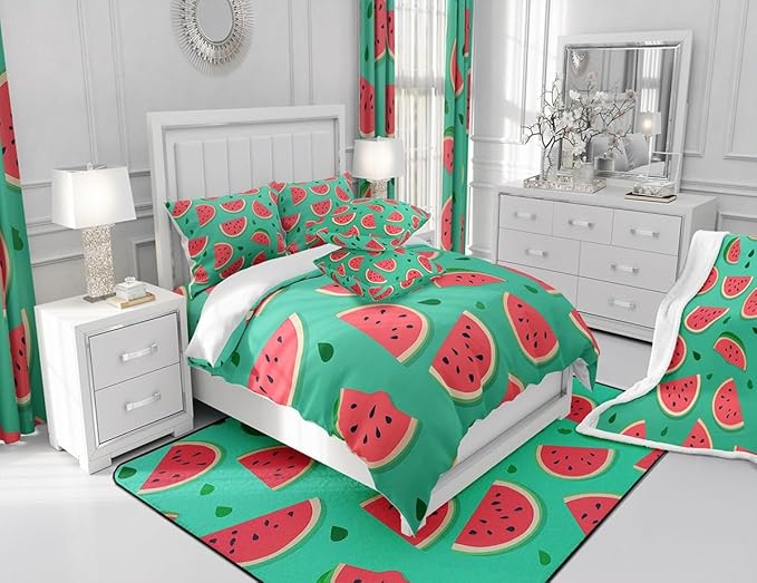 Feelyou Watermelon Shower Curtain Cartoon Watermelon Fabric Shower Curtain for Kids Boys Girls Fruit Bathroom Waterproof Accessories with 12 Hooks Red Green Curtains,72x78 Inches