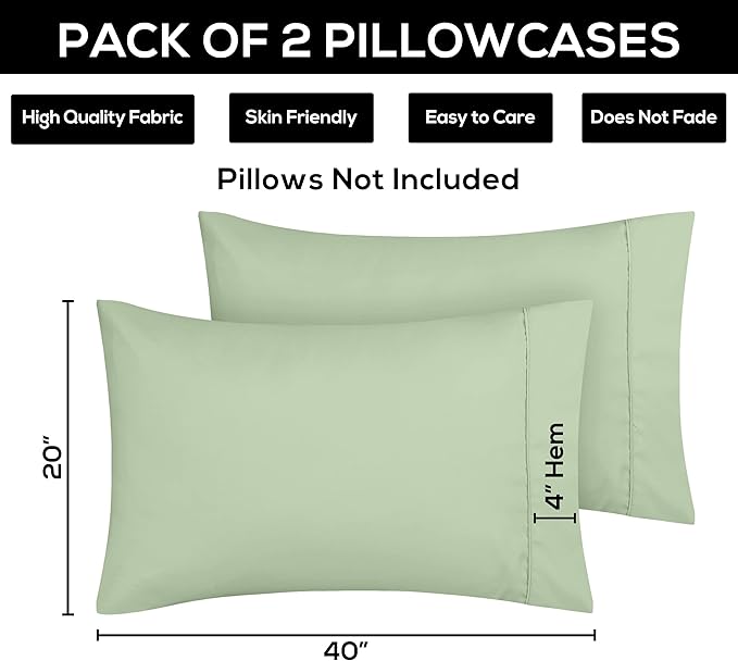 Utopia Bedding King Pillow Cases - 2 Pack - Envelope Closure - Soft Brushed Microfiber Fabric - Shrinkage and Fade Resistant Pillow Covers 20 X 40 Inches (King, Sage)