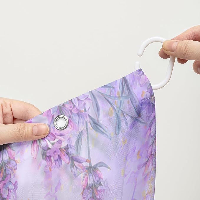 AILONEN Butterfly Shower Curtain for Bathroom, Purple Lavender Bath Curtain Decor,Flower Butterfly Waterproof Shower Curtain with 12 Plastic Hooks (Kids/Girls/Women/Teens) 72" W*84" H