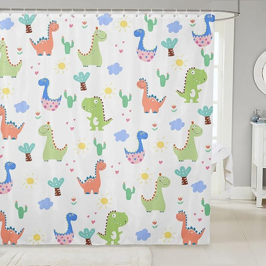 Feelyou Dinosaur Bath Curtain Cute Dinosaur Kids Boys Girls Shower Curtain Cartoon Dinosaur Bathroom Shower Curtain Set Dinosaur Print Kids Bathroom Accessories 72"x84"
