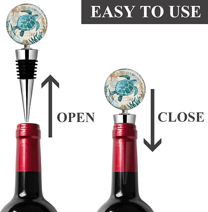 LIZIMANDU Wine Bottle Stoppers,Stainless Steel Wine Stoppers For Gifts, Bar, Holiday Party, Wedding(2-Turtles Whales)