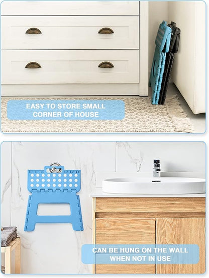 Folding Step Stool 9", Kids Step Stool, Heavy Duty Step Stools for Adults, Compact Foot Stools, Light-Weight Toddler Step Stool for Kitchen, Bathroom, Holds Up to 300 lbs (Blue)