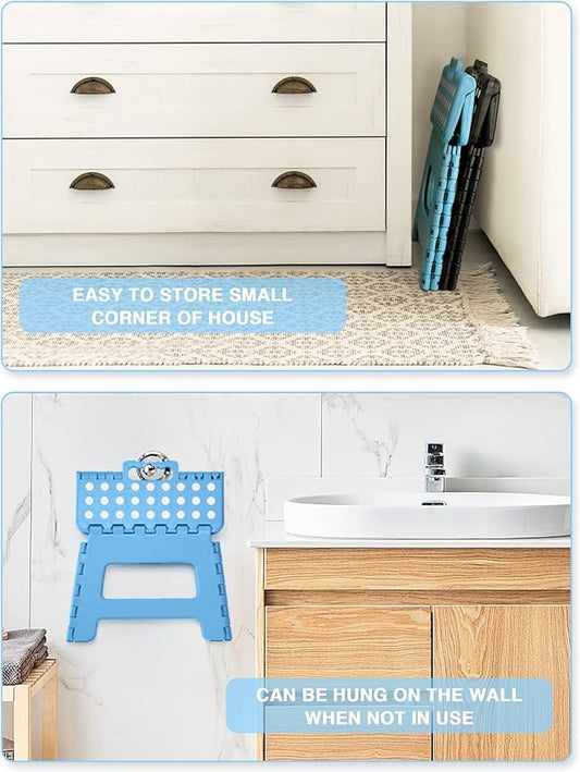 Folding Step Stool 9", Kids Step Stool, Heavy Duty Step Stools for Adults, Compact Foot Stools, Light-Weight Toddler Step Stool for Kitchen, Bathroom, Holds Up to 300 lbs (Blue)
