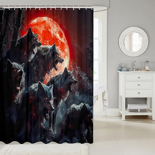 Feelyou Boys Wolf Bath Curtain Wolf Shower Curtain for Kids Wolves Howling Bathroom Shower Curtain Set Animal Wolves Kids Bathroom Accessories Wolf Life 72"x72"