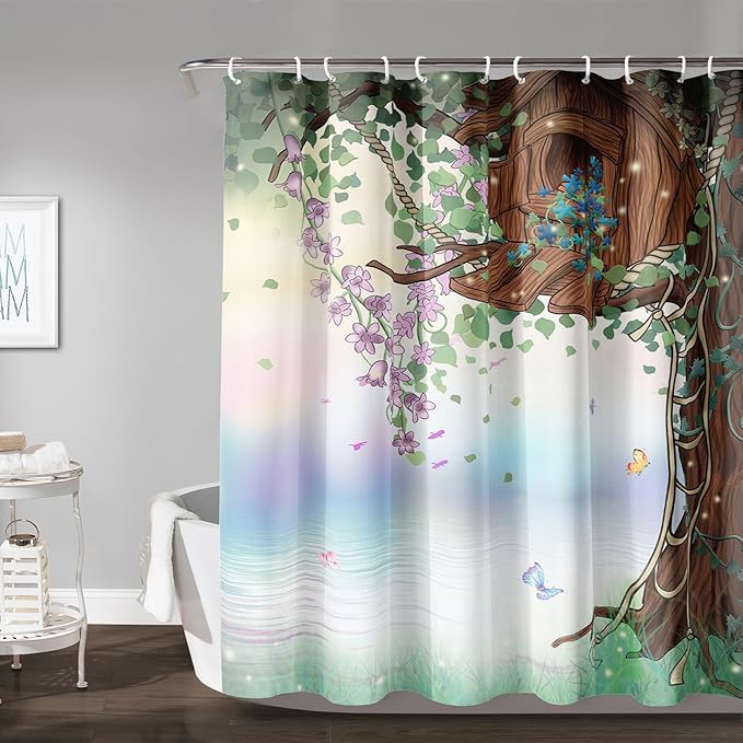AILONEN Green Tree Leaves Shower Curtain,Botanical Floral Plants Vine Shower Curtain,Spring Floral Shower Curtain for Bathroom Decor Polyester Waterproof with Grommets and Hooks 60" W*72" H
