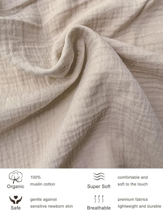 Khaki Pack and Play Sheets, 100% Muslin Cotton Mini Crib Sheets Fitted 39"x27", Soft Breathable Pack N Play Playard Mattress Pad Cover for Boys and Girls (46P-08)