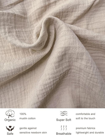 Khaki Neutral Crib Sheets for Baby Girl, Muslin Cotton Crib Sheets for Standard Crib Mattress, 28" x 52" Toddler Bed Sheet (46C-08)