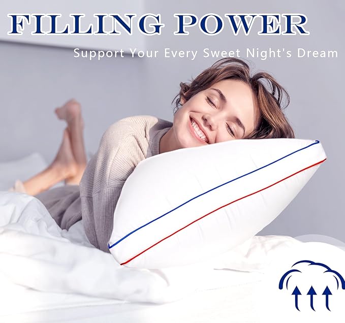 Pillows Queen Size Set of 2, Fluffy Bed Pillows for Sleeping, Queen Pillows 2 Pack with Hotel Quality, Medium Firm and Supportive Down Alternative Pillow for Side and Back Sleeper, 20" x 30"