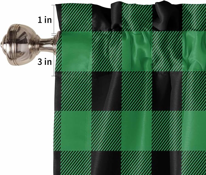 St. Patrick's Day Buffalo Plaid Kitchen Curtains and Valances Set, Lucky Shamrocks Clover Window Tiers Rustic Green Black Half/Short Curtains for Small Windows Cafe /Living Room/ Bedroom 54x 36 in