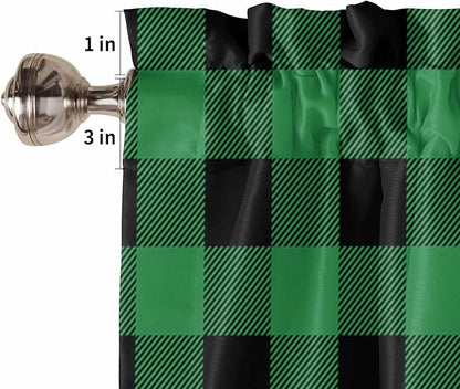 St. Patrick's Day Buffalo Plaid Kitchen Curtains and Valances Set, Lucky Shamrocks Clover Window Tiers Rustic Green Black Half/Short Curtains for Small Windows Cafe /Living Room/ Bedroom 54x 36 in