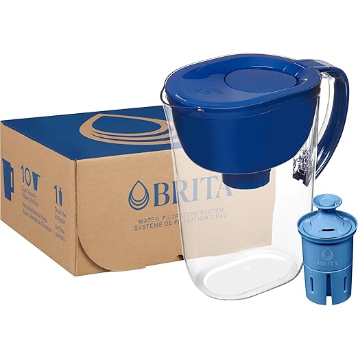 Brita Large Water Filter Pitcher for Tap and Drinking Water with SmartLight Filter Change Indicator + 1 Elite Filter, Reduces 99% Of Lead, Lasts 6 Months, 1-Cup Capacity, Blue