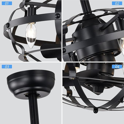 NicBex Ceiling Fan 20 Inch Indoor Industrial Ceiling Fan with Lights Ceiling Fans with 5 Blades and Remote Control Caged Ceiling Fan for Bedroom, Living Room, Black