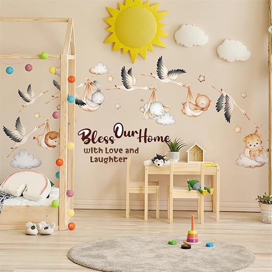 Cozy Sleeping Bag Animals Clouds Stars Wall Stickers, sacinora Cute Wild Goose Baby Elephant Bunny Bear Lion Tiger Cub Wall Decals Removable Vinyl Peel and Stick for Nursery Bedroom Art Home Decor