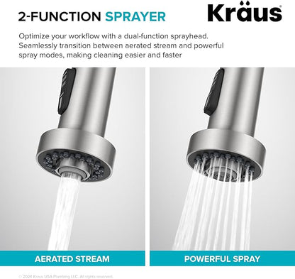 Kraus KPF-1610SFSMB Bolden 18-Inch Commercial Kitchen Faucet with Dual Function Pull-Down Sprayhead in All-Brite Finish, Spot Free Stainless Steel/Matte Black