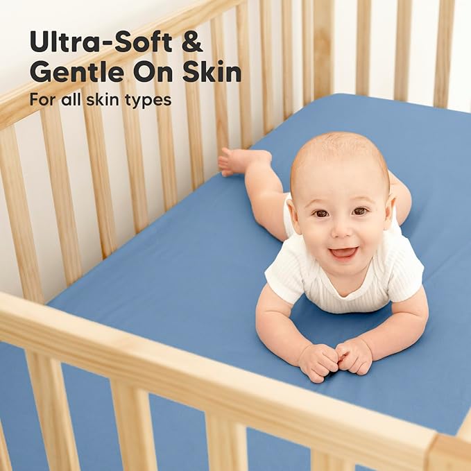 2-Pack Waterproof Crib Sheets for Boys, Girls - Viscose Derived from Bamboo Crib Sheets Neutral, Crib Mattress Protector Sheet, Soft Toddler Bed Sheets, Fitted Baby Crib Sheets Girl, Boy (Slate)