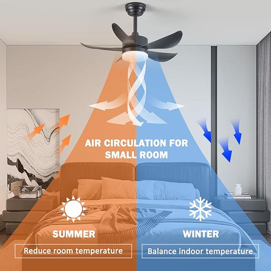 Black Ceiling Fans with Lights, 32" Dimmable LED Ceiling Fan with Light and Remote, Modern Ceiling Fans for Bedroom Kitchen Patio, Memory & Night Light, Quiet DC Motor, Reversible