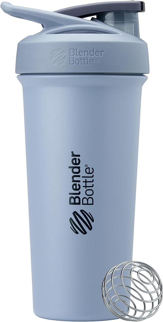 BlenderBottle Strada Sleek Shaker Cup Insulated Stainless Steel Water Bottle with Wire Whisk, 25-Ounce, Dusty Blue