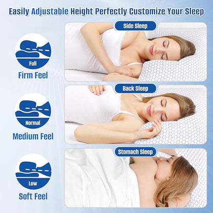 Shredded Foam Pillow for Sleeping, Cooling Bed Pillows Set of 2, Adjustable Pillows for Side, Back, Stomach Sleepers with Washable Pillowcase (King Size, Purple)