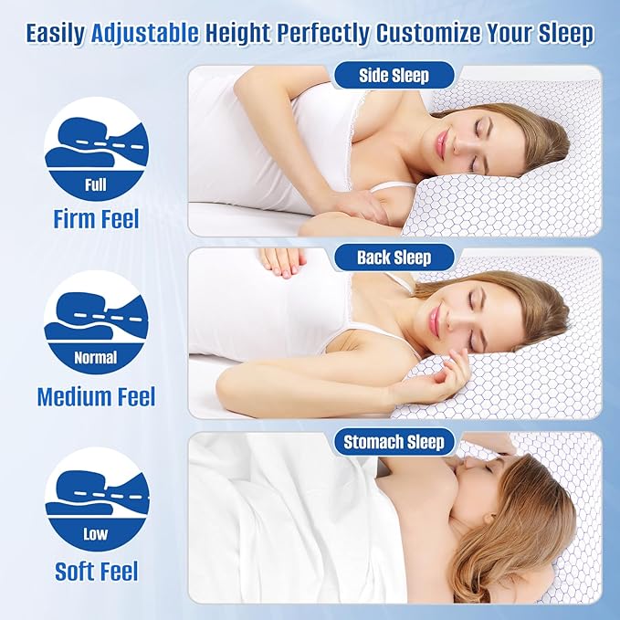 Shredded Foam Pillow for Sleeping, Cooling Bed Pillows Set of 2, Adjustable Pillows for Side, Back, Stomach Sleepers with Washable Pillowcase (Standard Size, Purple)