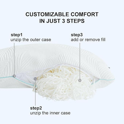 Shredded Memory Foam Pillows Bed Pillows King Size Pillows Set of 2, Summer Cooling Pillows for Hot Sleepers with Washable Pillowcase, and Winter Soft Dual Sided Pillow for Back Sleepers