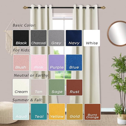 Mrs.Naturall 102 Inch Long Curtains,60-70% Blackout Grommet Room Darkening Curtains for Bedroom Living Room,Off White Ivory